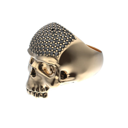 Antrax Pavè Skull Ring - Onyx - 9ct Gold - BeckonJewel