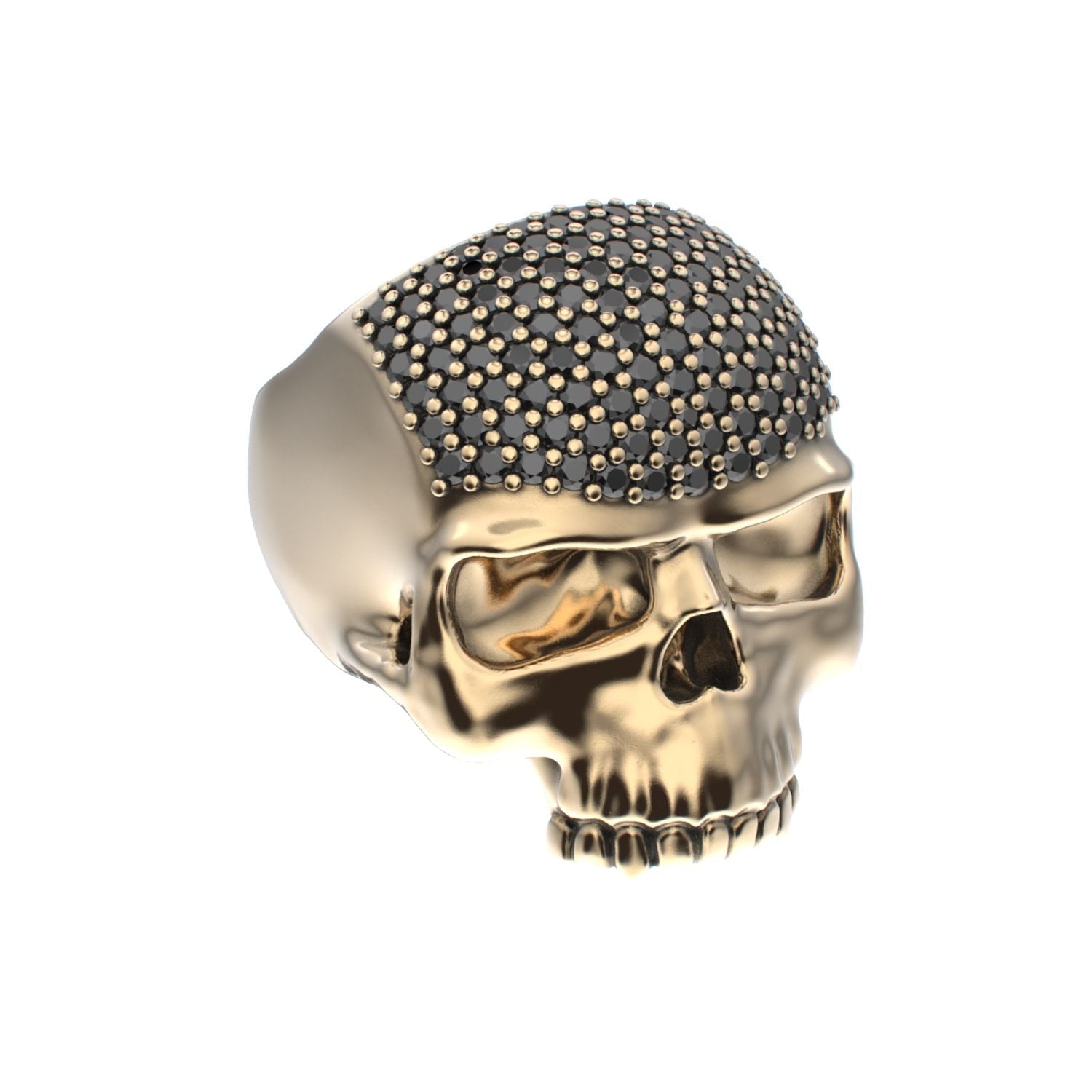 Antrax Pavè Skull Ring - Onyx - 9ct Gold - BeckonJewel