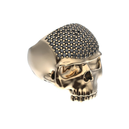 Antrax Pavè Skull Ring - Onyx - 9ct Gold - BeckonJewel