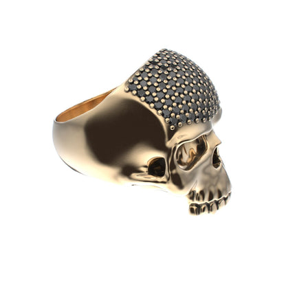 Antrax Pavè Skull Ring - Onyx - 9ct Gold - BeckonJewel