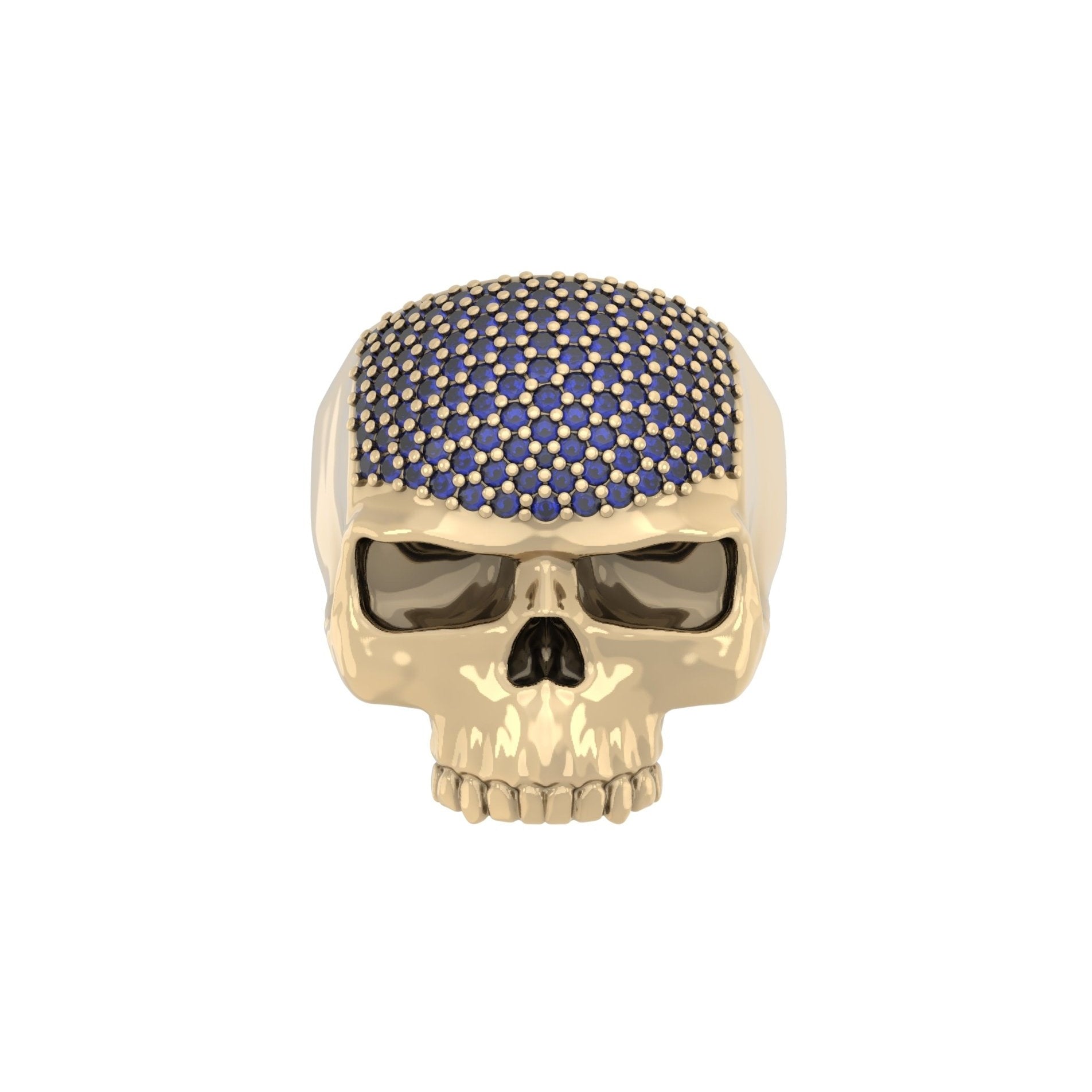 Ántrax Skull Ring – Pavé Blue Sapphire Edition | 9ct Yellow Gold - BeckonJewel