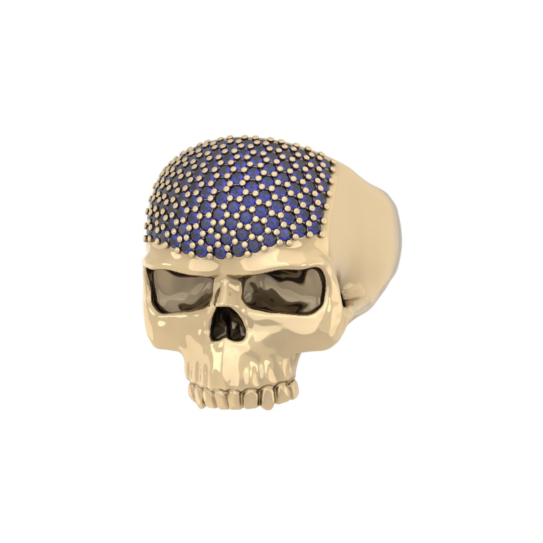 Ántrax Skull Ring – Pavé Blue Sapphire Edition | 9ct Yellow Gold - BeckonJewel