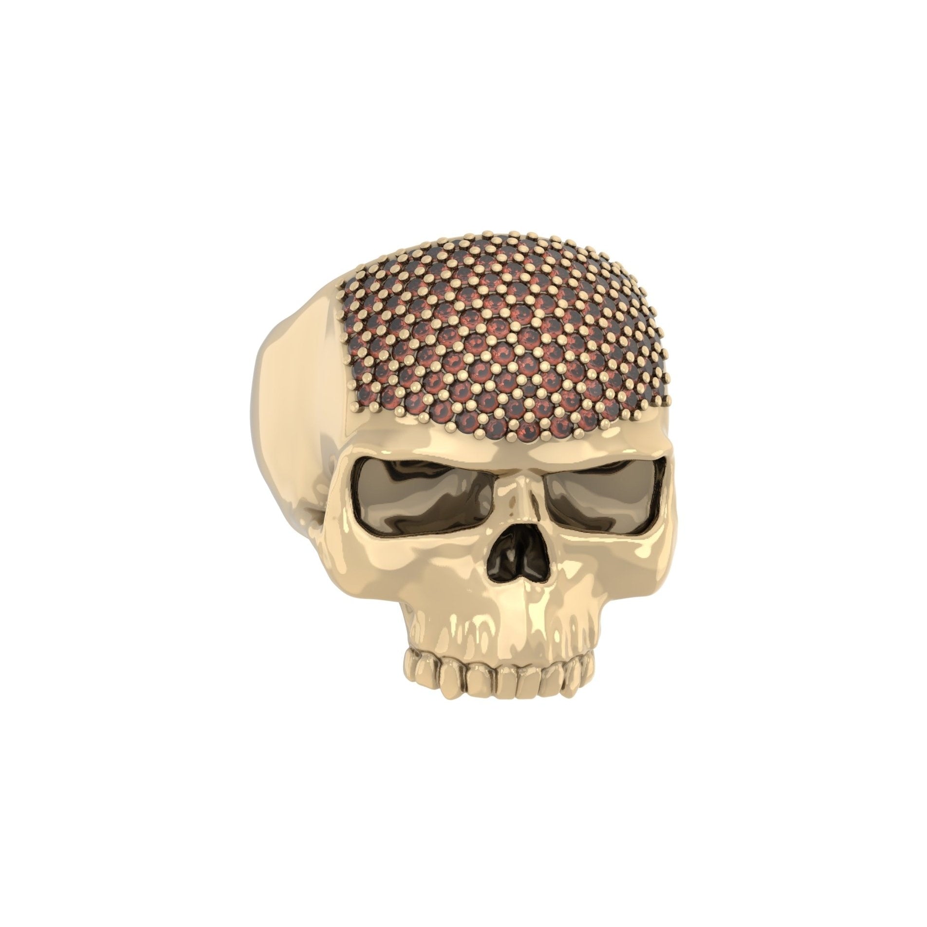 Ántrax Skull Ring – Pavé Garnet Edition | 9ct Yellow Gold - BeckonJewel