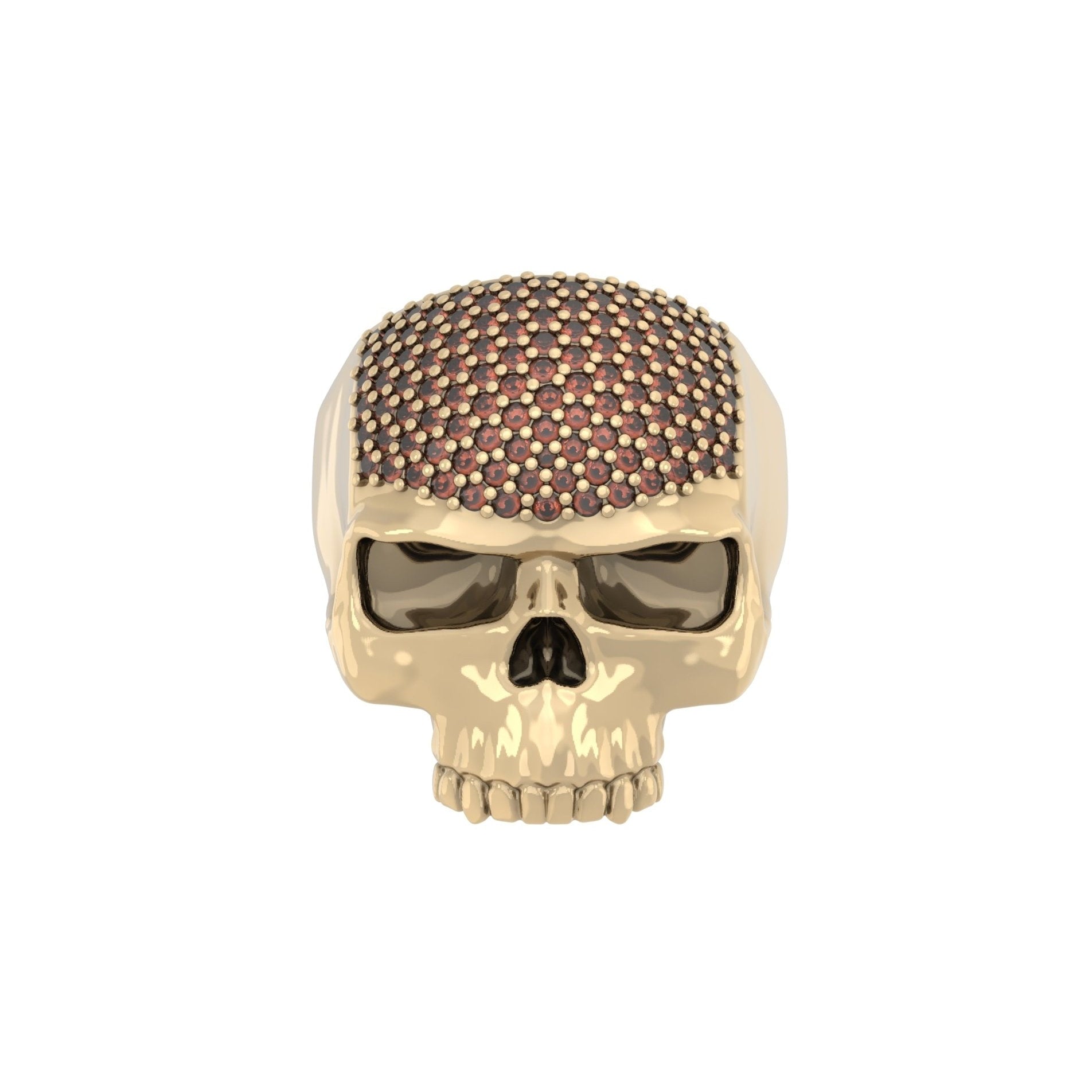 Ántrax Skull Ring – Pavé Garnet Edition | 9ct Yellow Gold - BeckonJewel