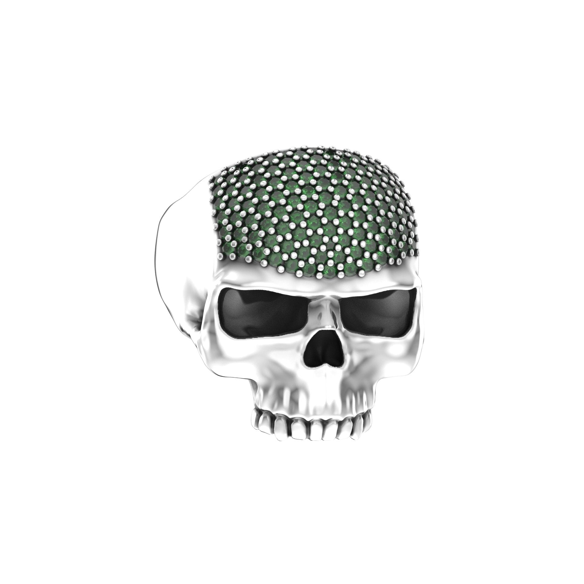Ántrax Skull Ring – Pavé Green Emerald Edition | Solid Sterling Silver - BeckonJewel