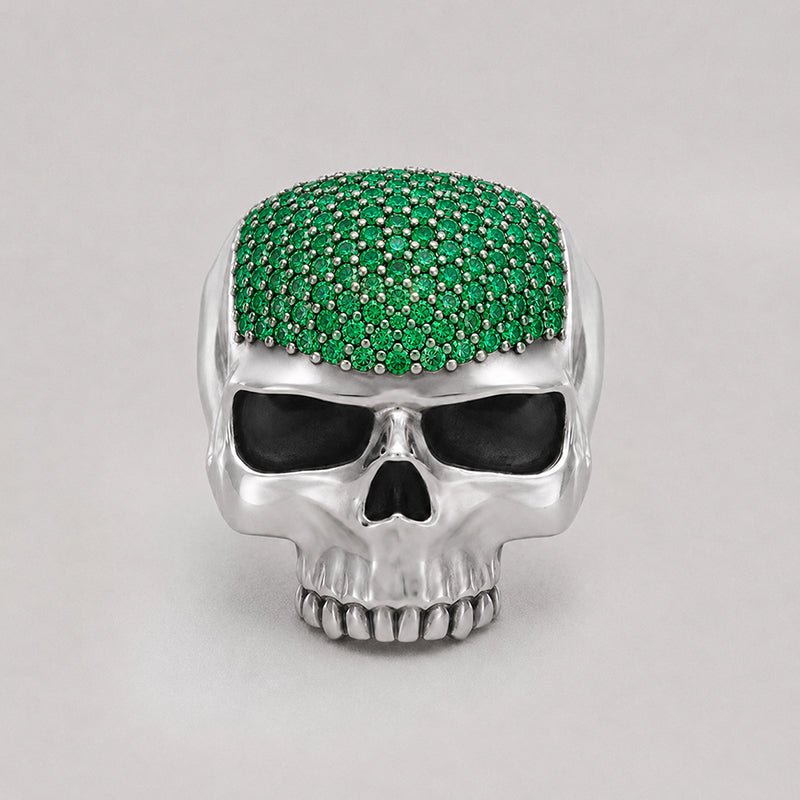 Ántrax Skull Ring – Pavé Green Emerald Edition | Solid Sterling Silver - BeckonJewel
