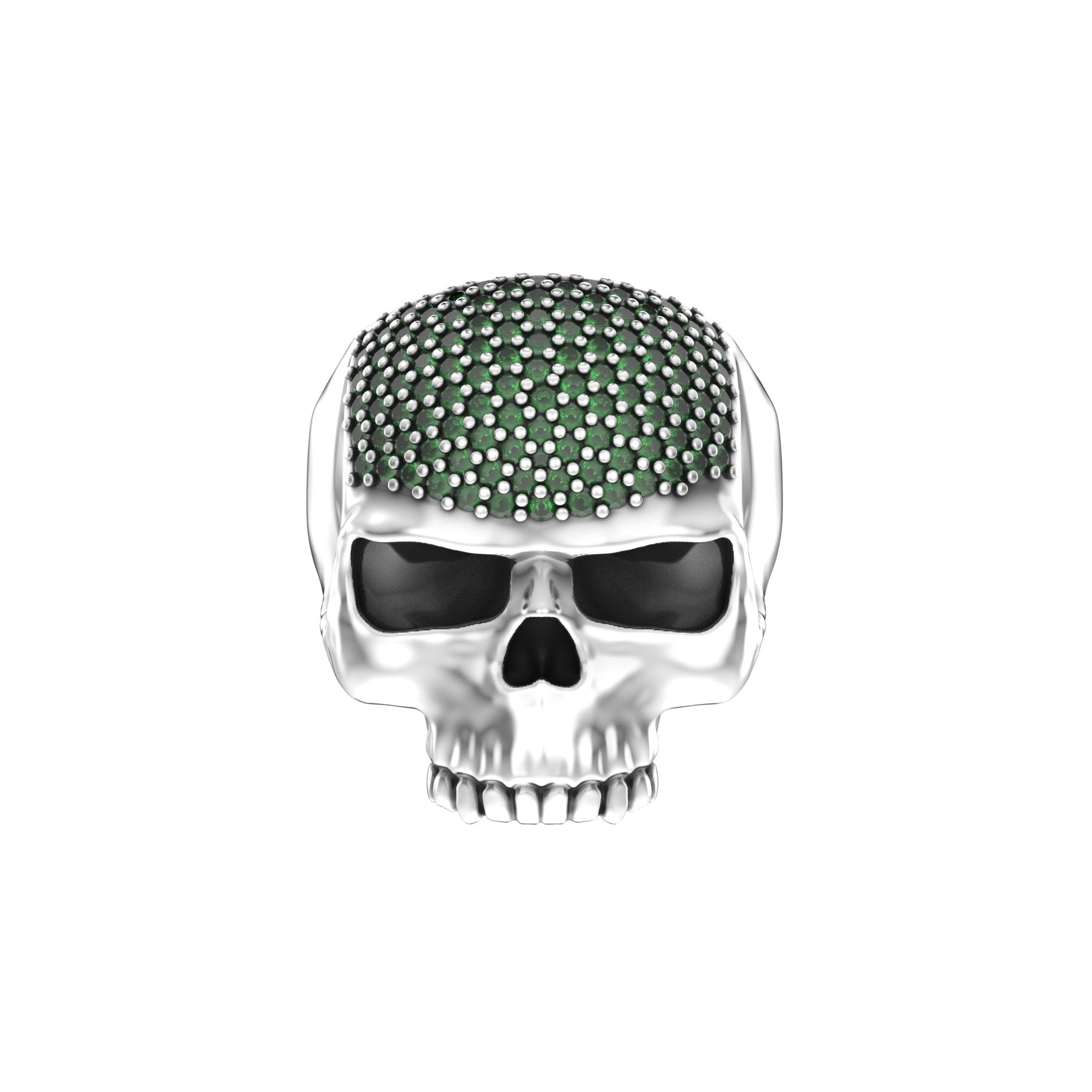 Ántrax Skull Ring – Pavé Green Emerald Edition | Solid Sterling Silver - BeckonJewel