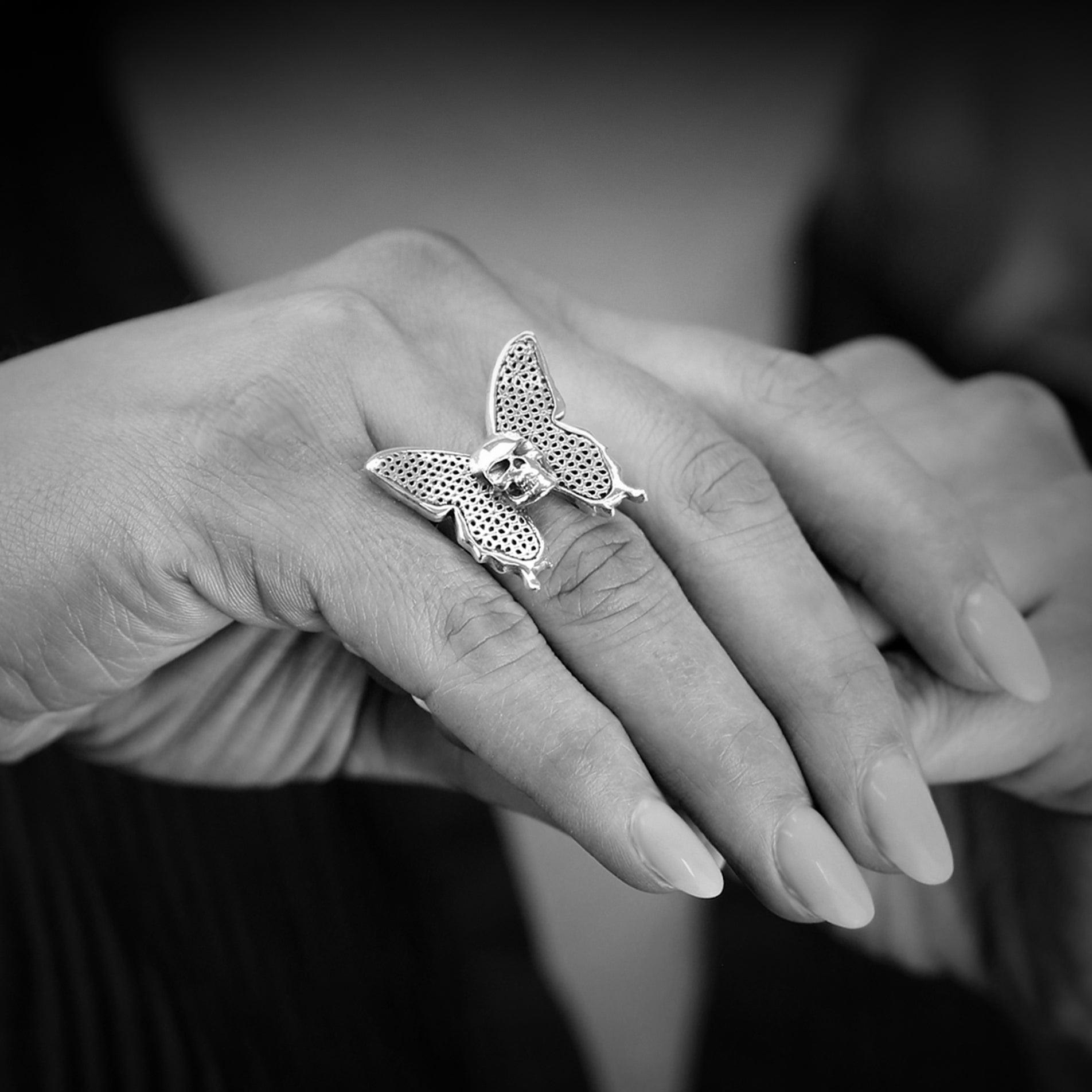 Butterfly Skull Ring | 9ct Gold - BeckonJewel