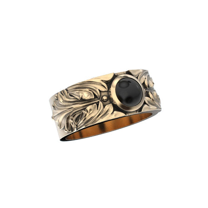 Court Filigree Ring - Onyx - 9ct Gold - BeckonJewel