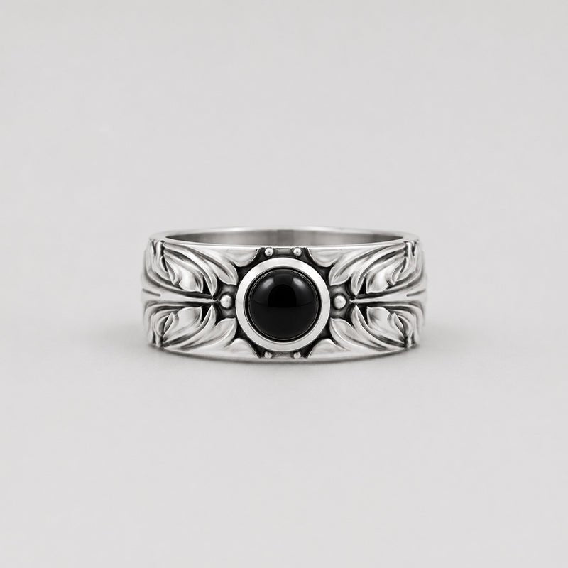 Court Filigree Ring – Onyx Cabochon | Sterling Silver - BeckonJewel