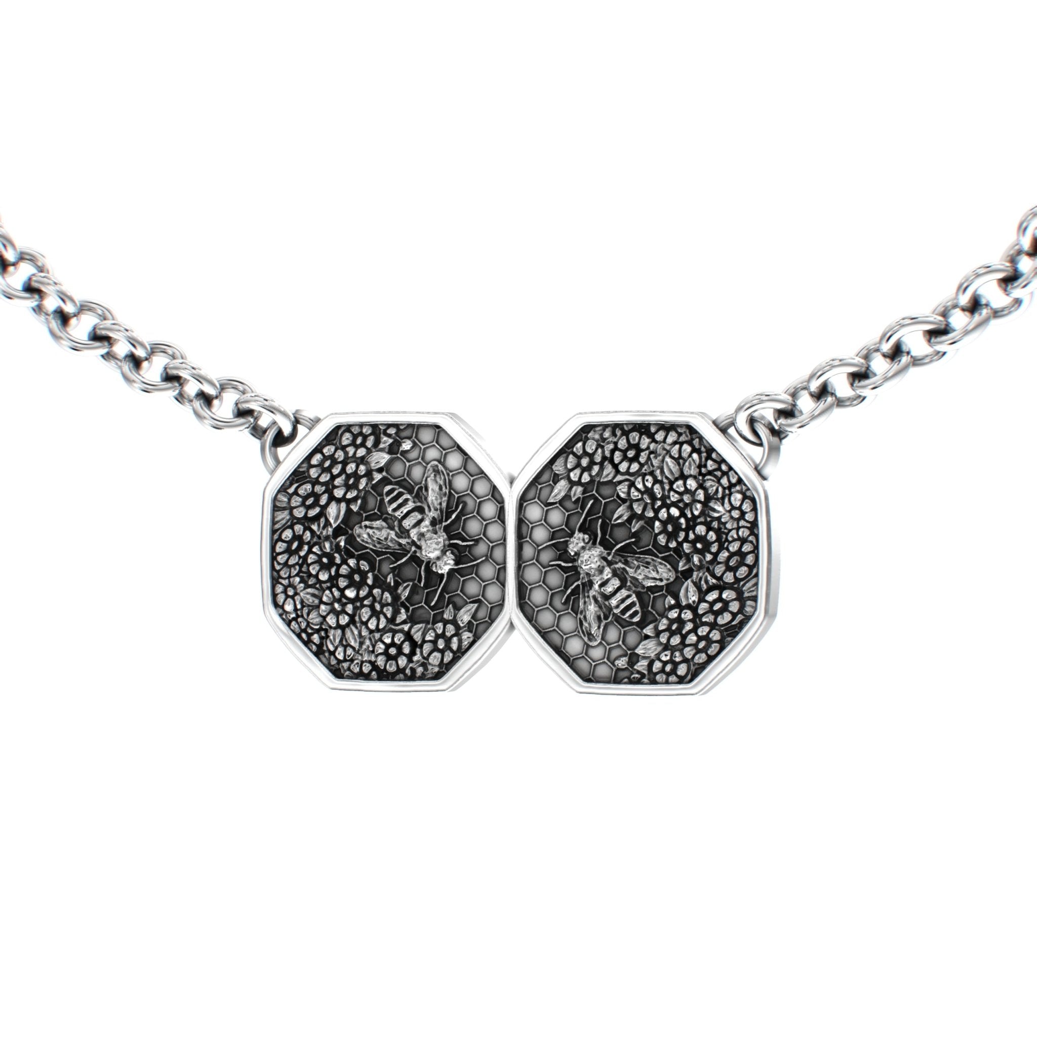 Dual Honeycomb Bee Necklace – Sterling Silver - BeckonJewel
