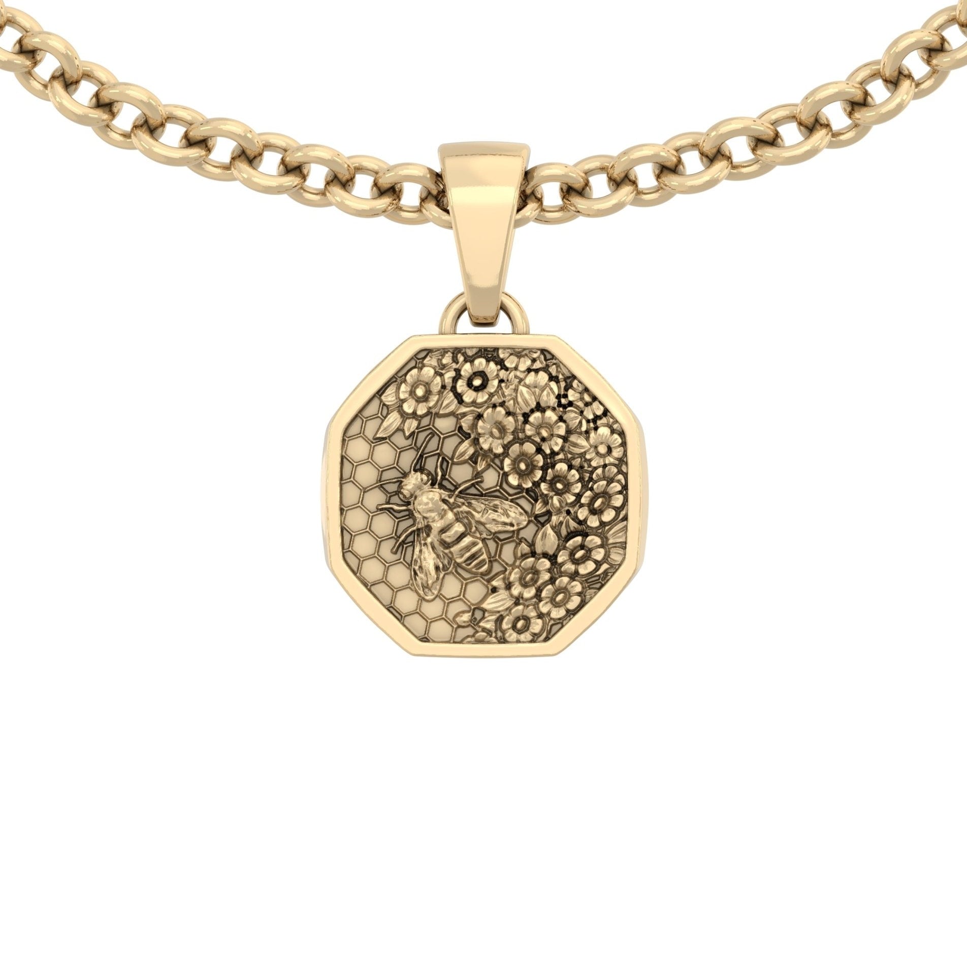 Honeycomb Bee Hex Pendant | Handcrafted 9ct Yellow Gold - BeckonJewel