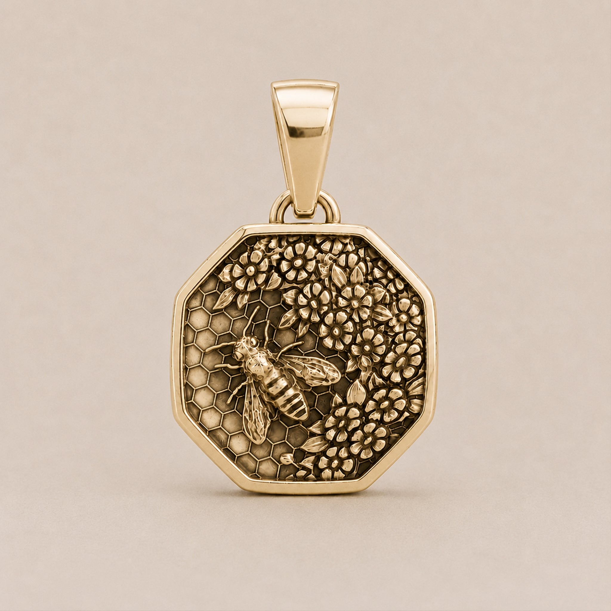 Honeycomb Bee Hex Pendant | Handcrafted 9ct Yellow Gold - BeckonJewel