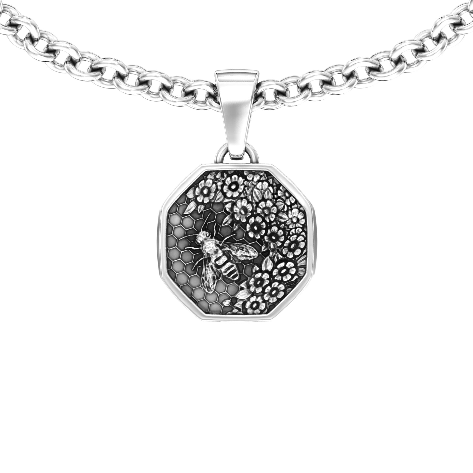 Honeycomb Bee Hex Pendant | Handcrafted Sterling Silver - BeckonJewel