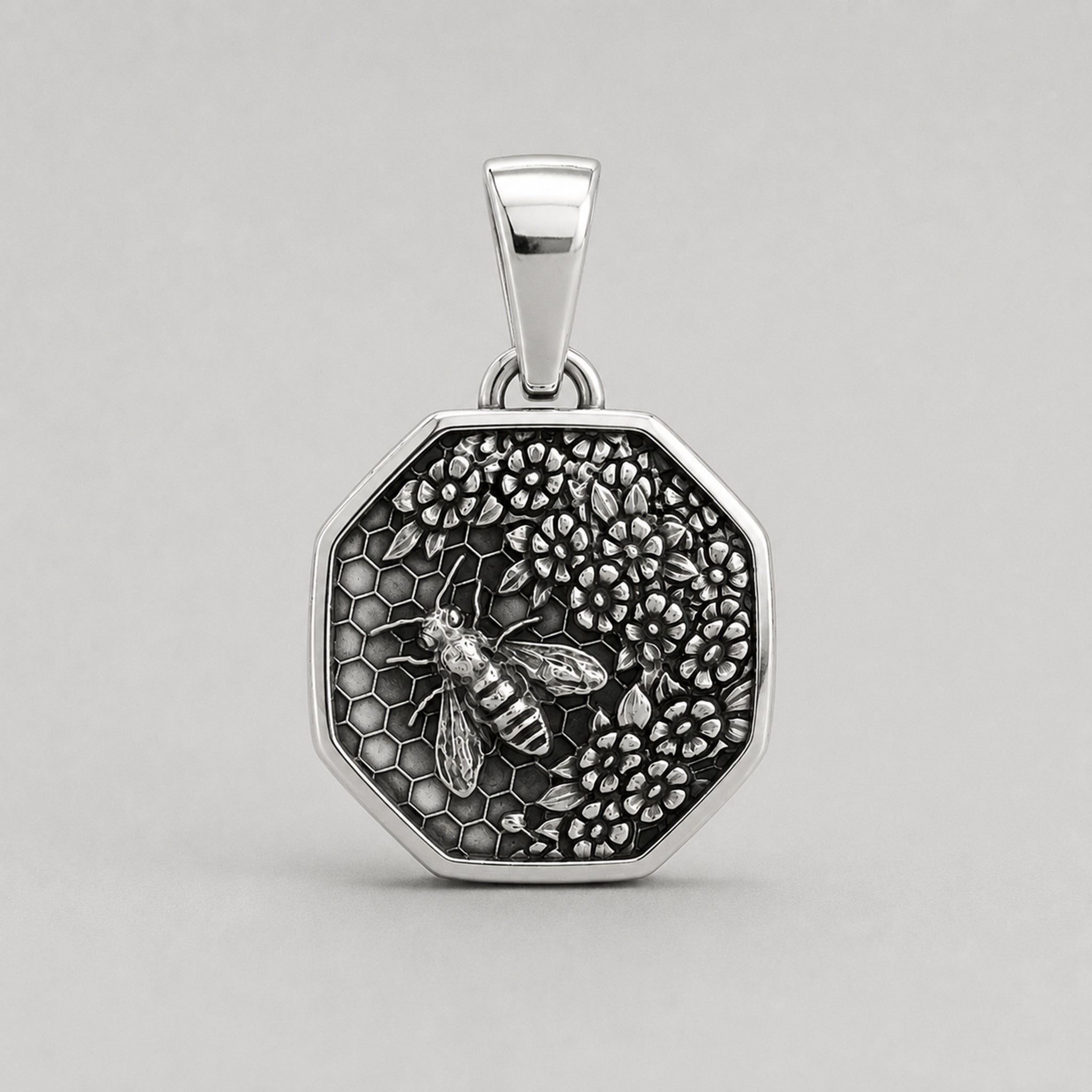 Honeycomb Bee Hex Pendant | Handcrafted Sterling Silver - BeckonJewel