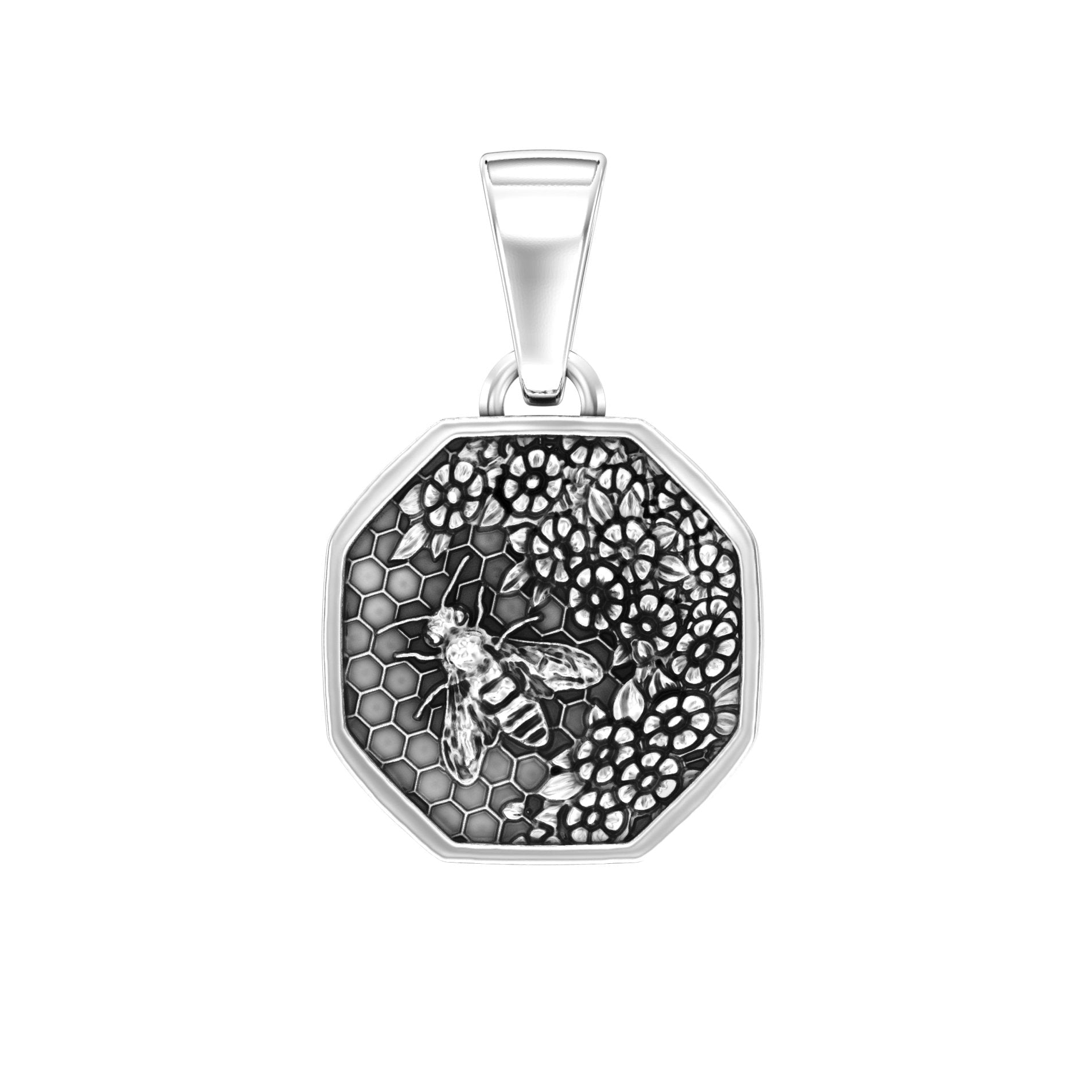 Honeycomb Bee Hex Pendant | Handcrafted Sterling Silver - BeckonJewel