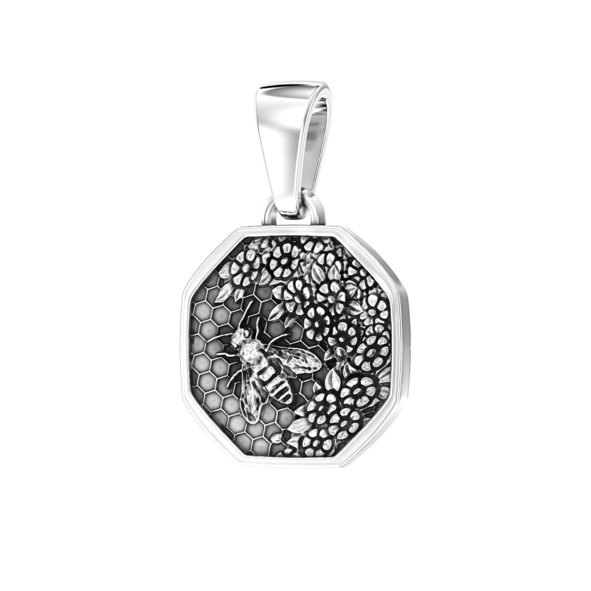 Honeycomb Bee Hex Pendant | Handcrafted Sterling Silver - BeckonJewel
