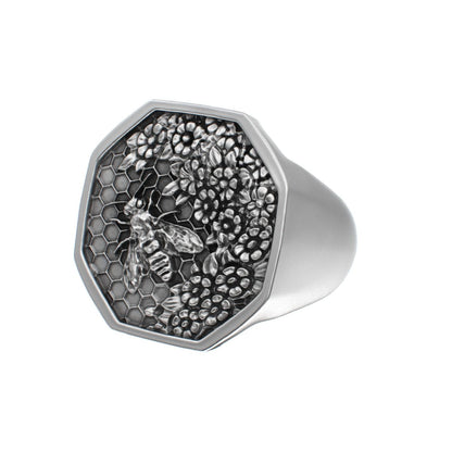 Honeycomb Bee Signet Ring - BeckonJewel