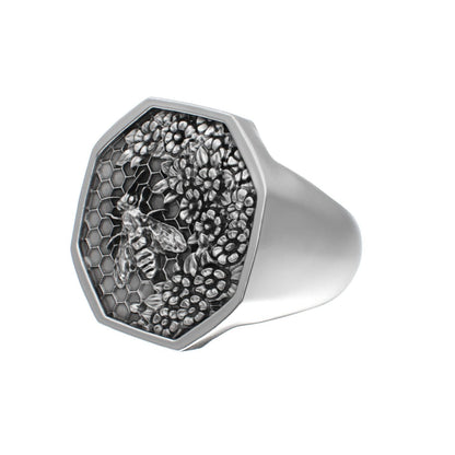 Honeycomb Bee Signet Ring - BeckonJewel