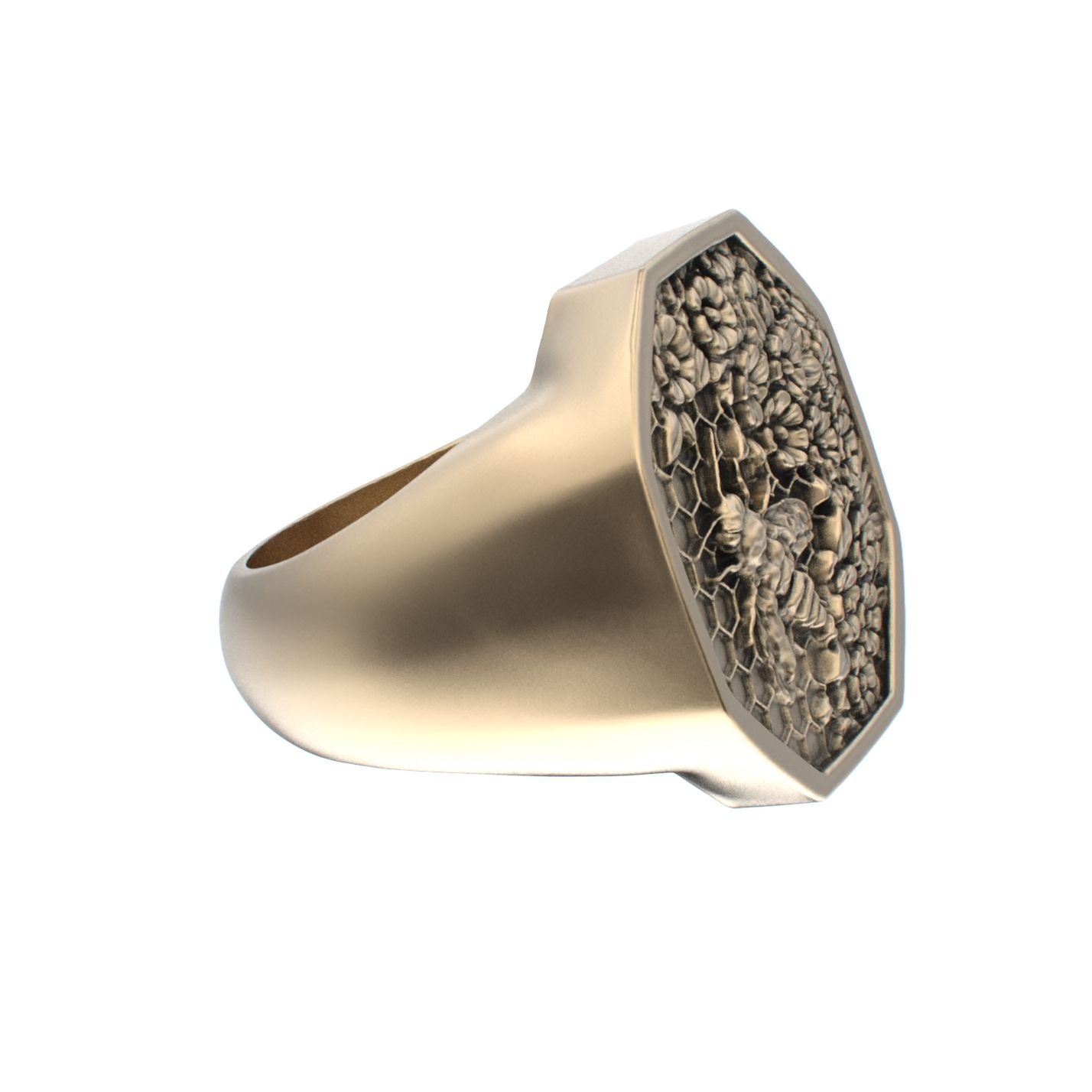 Honeycomb Bee Signet Ring - 9ct Gold - BeckonJewel