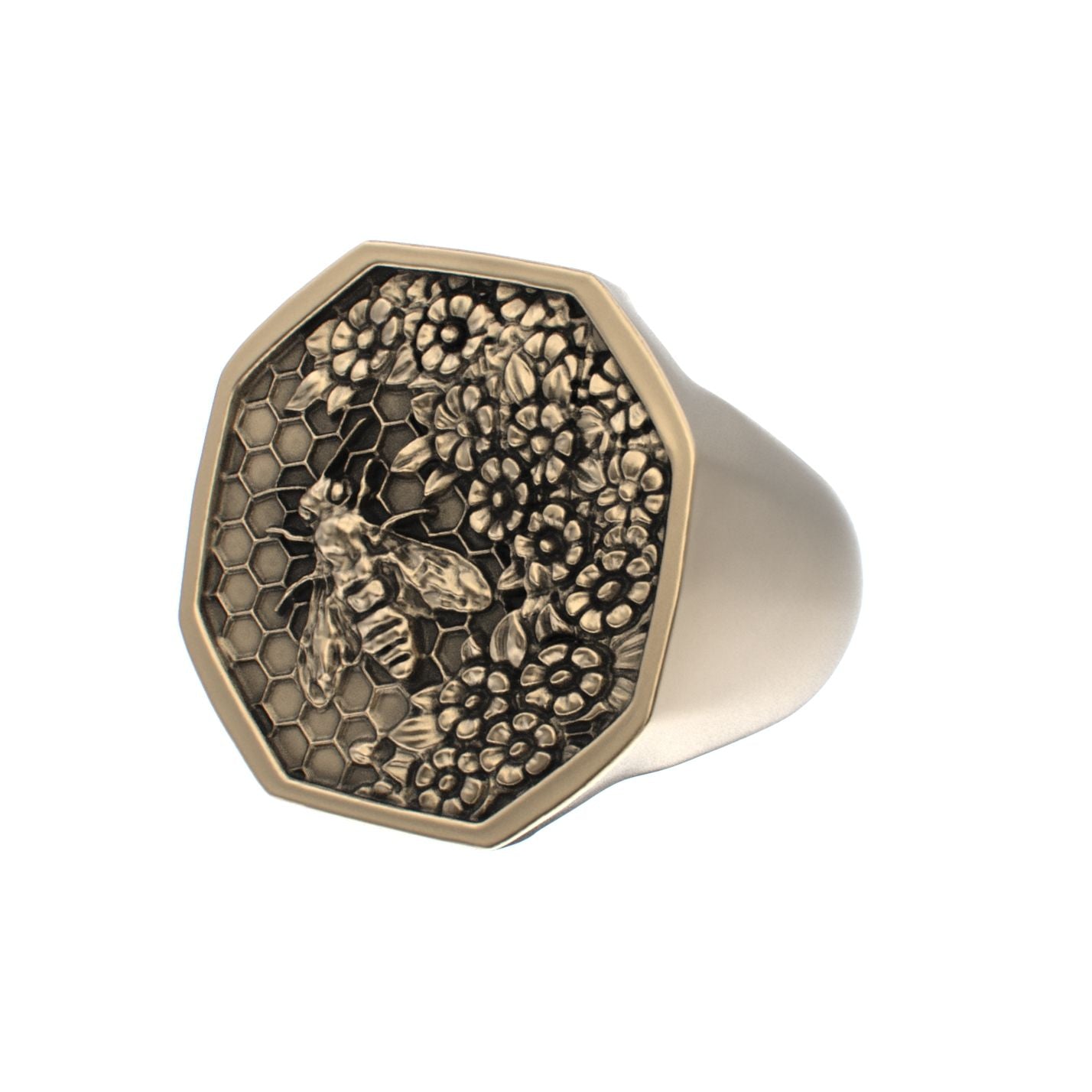 Honeycomb Bee Signet Ring - 9ct Gold - BeckonJewel