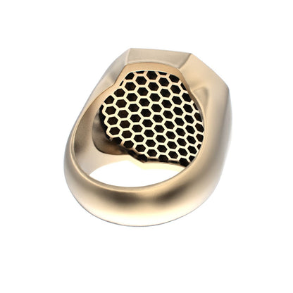 Honeycomb Bee Signet Ring - 9ct Gold - BeckonJewel