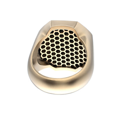 Honeycomb Bee Signet Ring - 9ct Gold - BeckonJewel