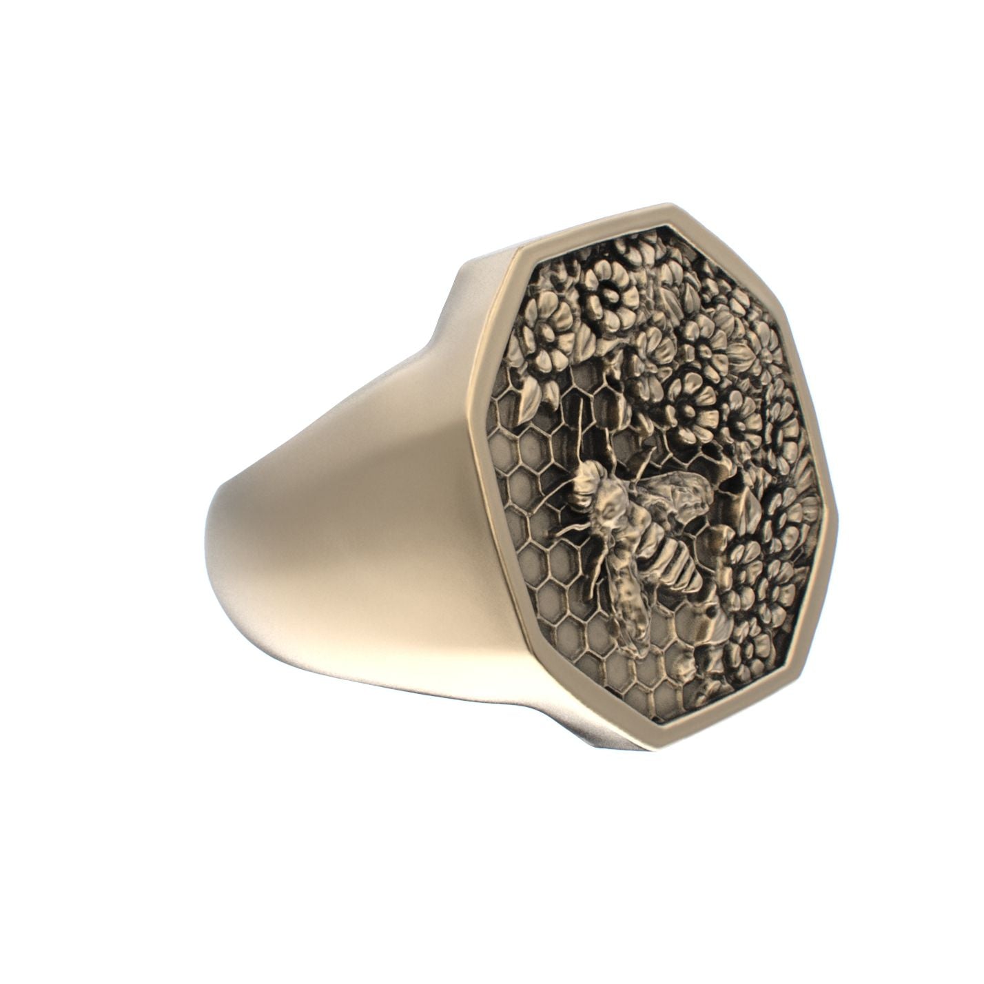 Honeycomb Bee Signet Ring - 9ct Gold - BeckonJewel