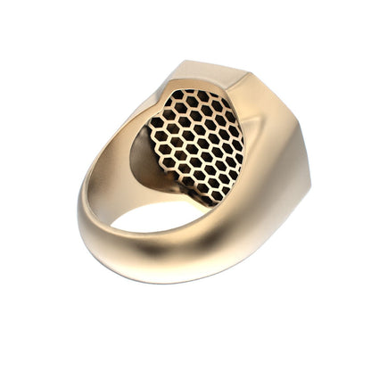 Honeycomb Bee Signet Ring - 9ct Gold - BeckonJewel