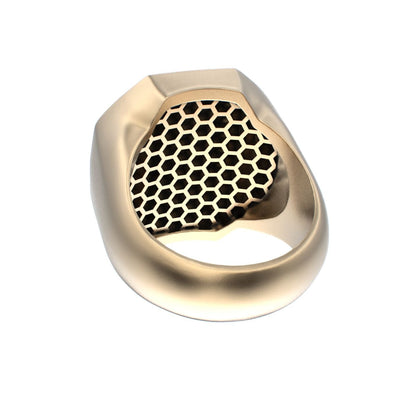 Honeycomb Bee Signet Ring - 9ct Gold - BeckonJewel