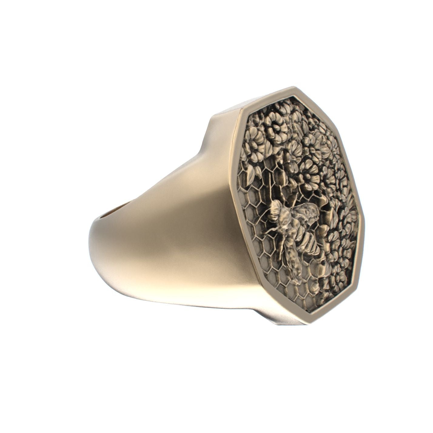 Honeycomb Bee Signet Ring - 9ct Gold - BeckonJewel