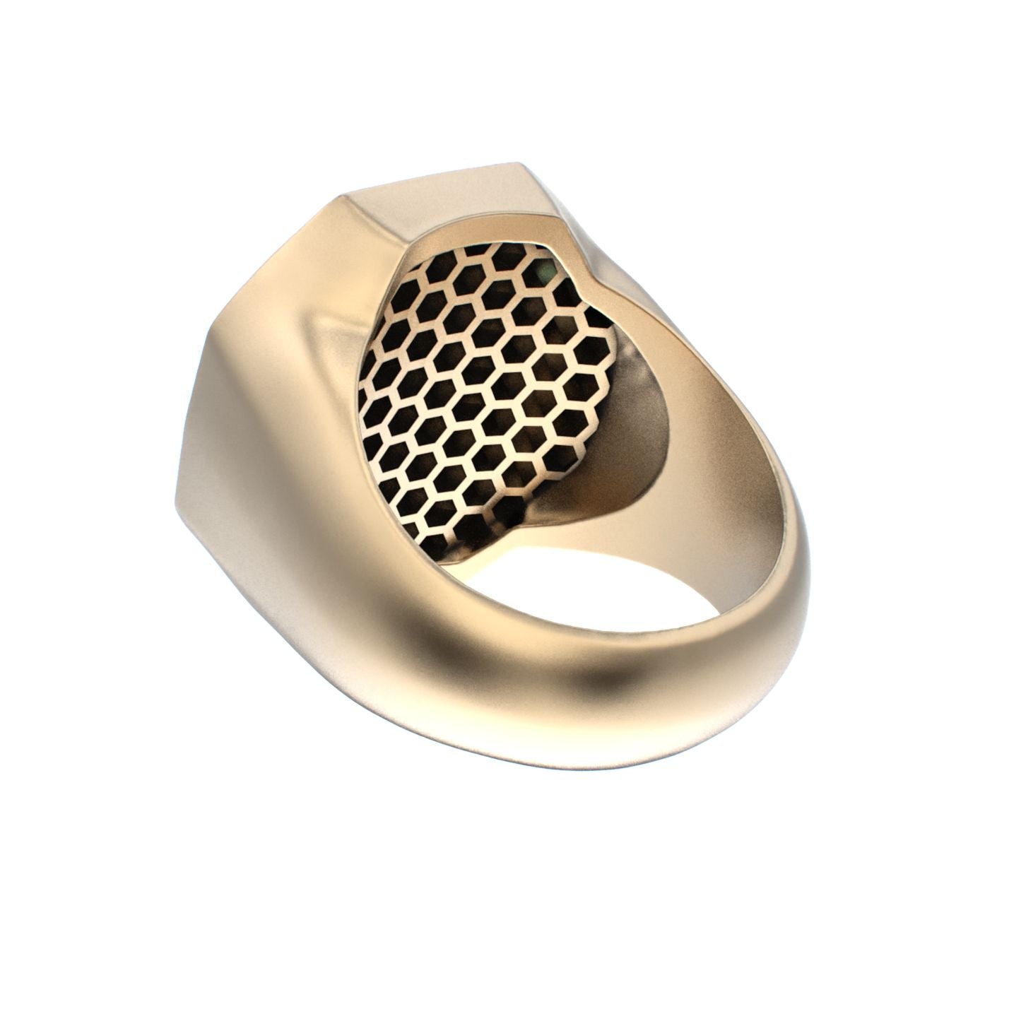 Honeycomb Bee Signet Ring - 9ct Gold - Emerald - BeckonJewel