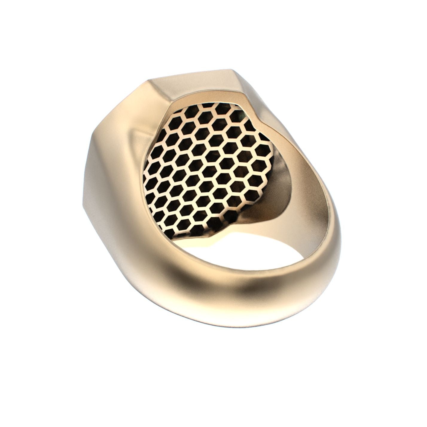 Honeycomb Bee Signet Ring - 9ct Gold - Emerald - BeckonJewel