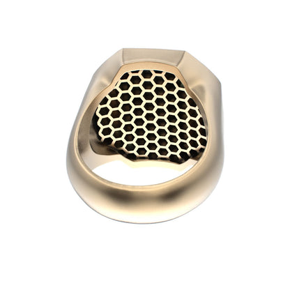 Honeycomb Bee Signet Ring - 9ct Gold - Emerald - BeckonJewel