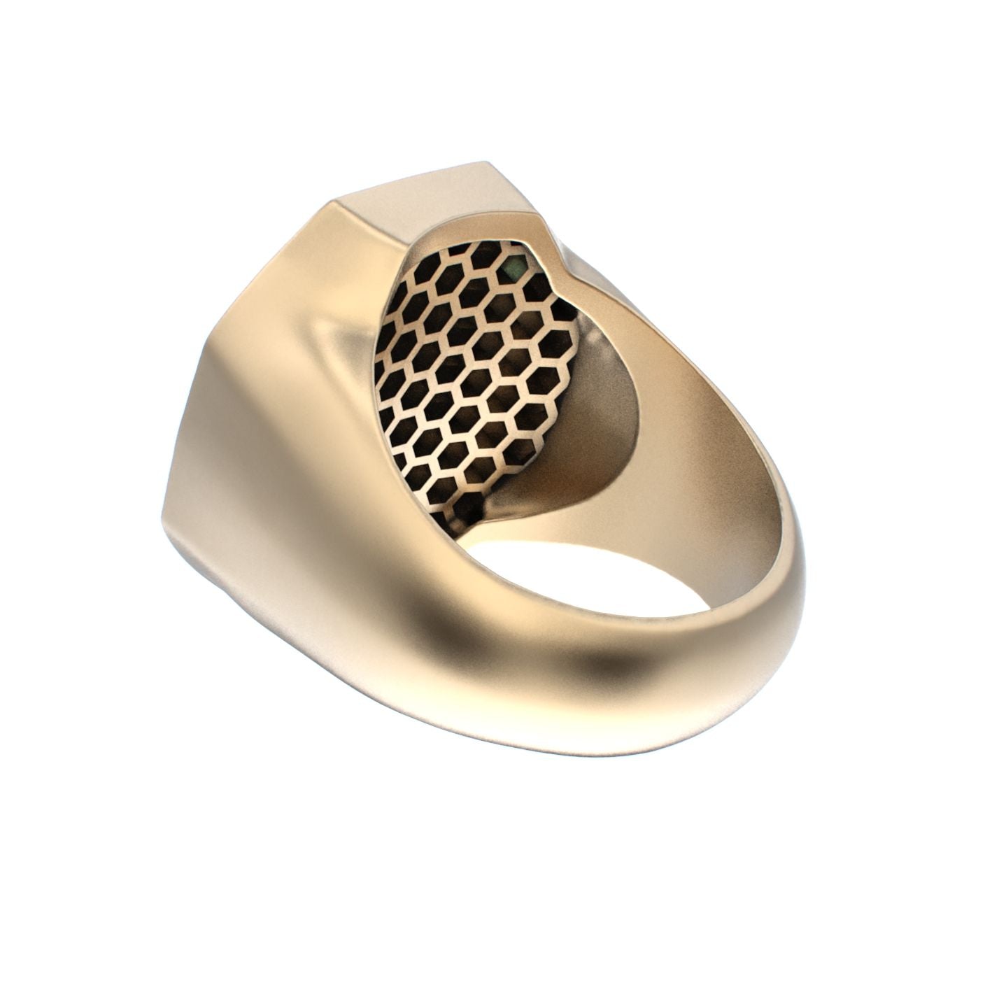 Honeycomb Bee Signet Ring - 9ct Gold - Emerald - BeckonJewel