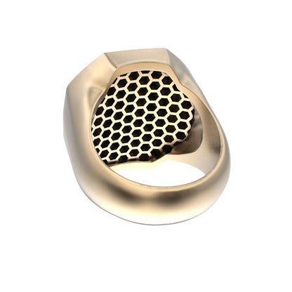 Honeycomb Bee Signet Ring - 9ct Gold - Moissanites - BeckonJewel