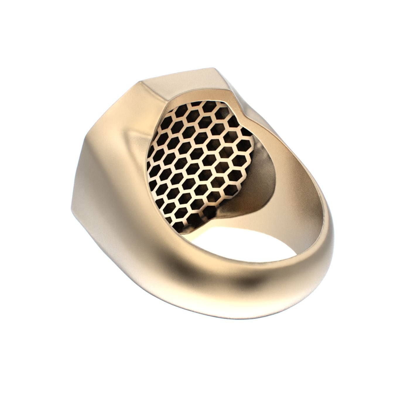 Honeycomb Bee Signet Ring - 9ct Gold - Moissanites - BeckonJewel