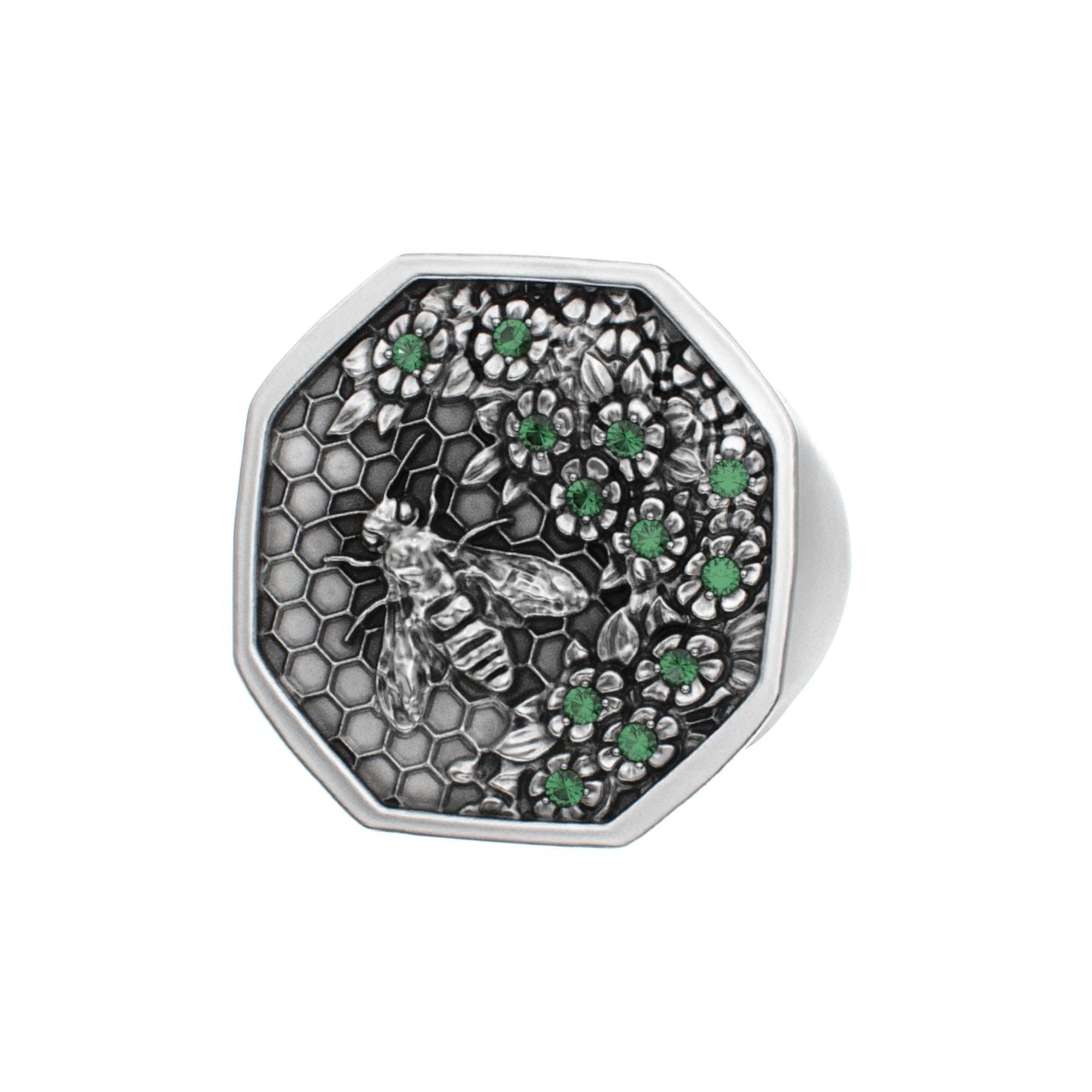 Honeycomb Bee Signet Ring - Emerald - BeckonJewel