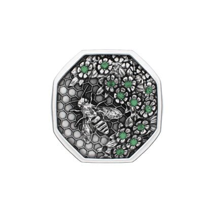 Honeycomb Bee Signet Ring - Emerald - BeckonJewel