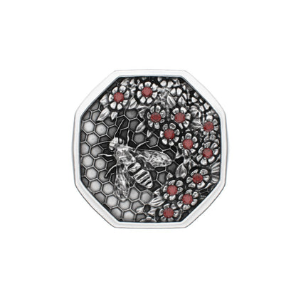 Honeycomb Bee Signet Ring - Ruby - BeckonJewel