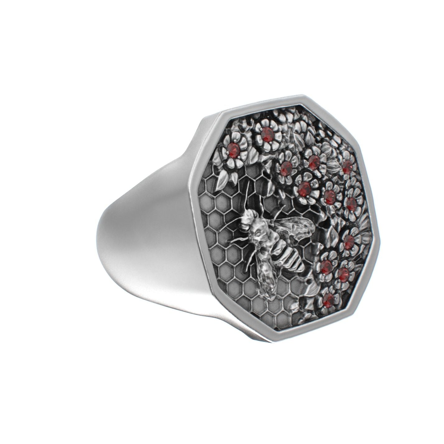 Honeycomb Bee Signet Ring - Ruby - BeckonJewel