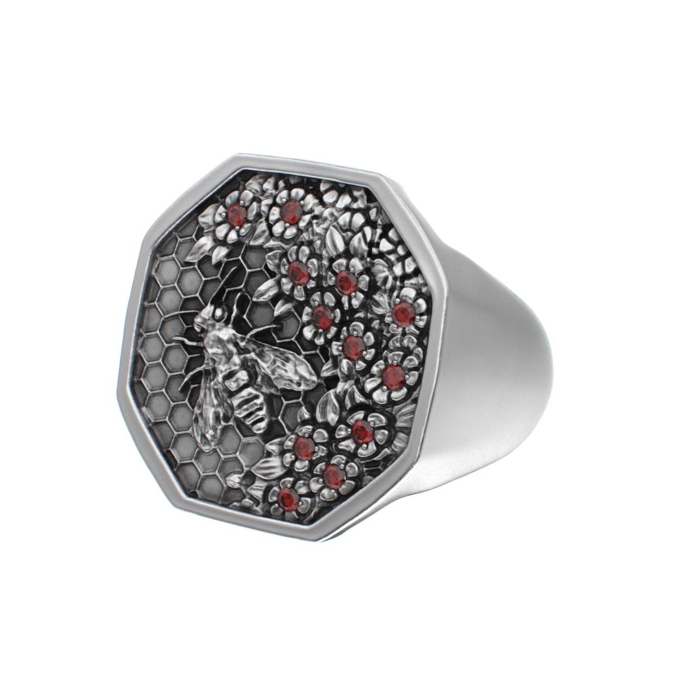 Honeycomb Bee Signet Ring - Ruby - BeckonJewel