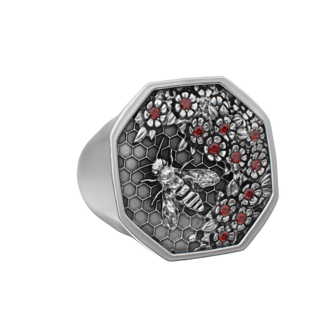 Honeycomb Bee Signet Ring - Ruby - BeckonJewel