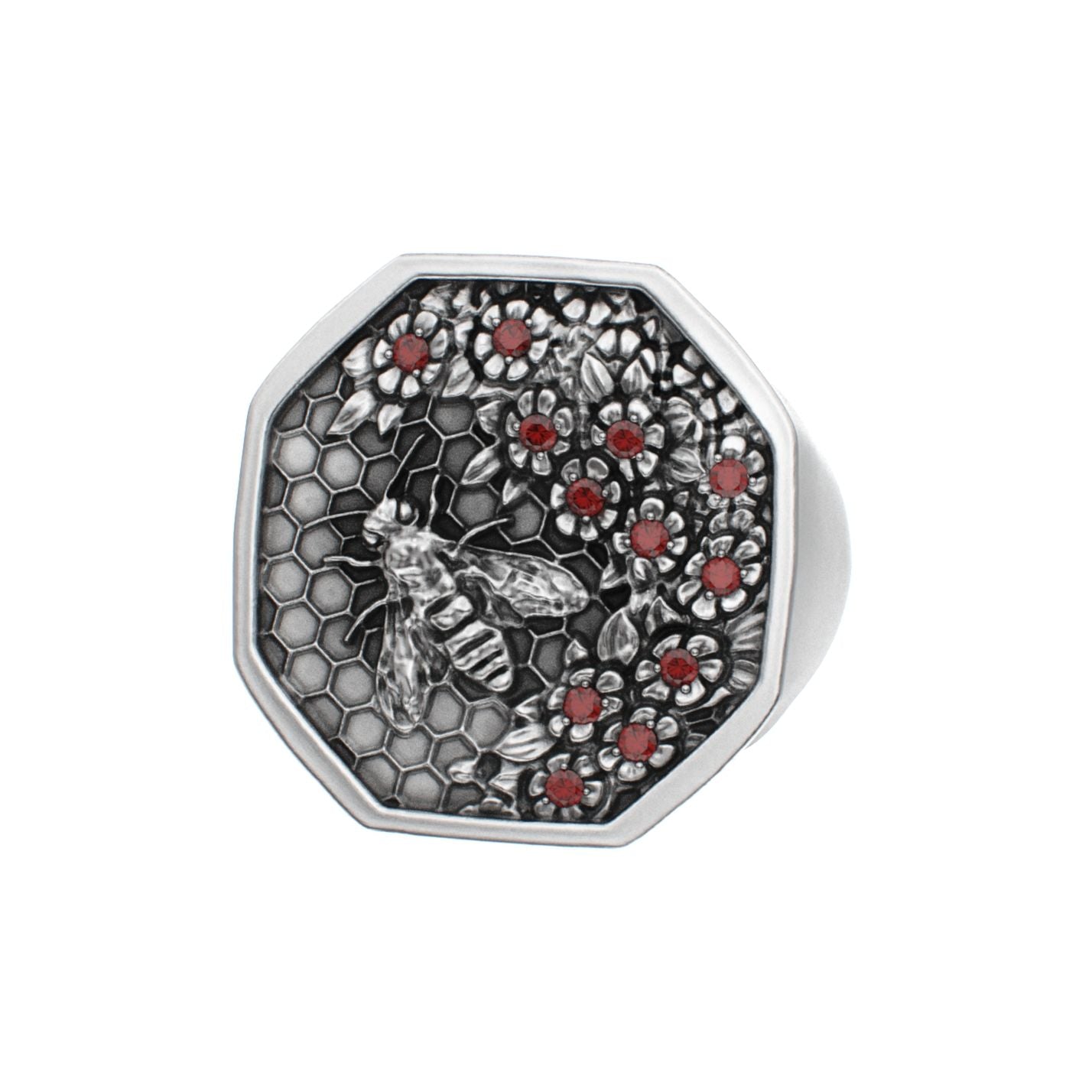 Honeycomb Bee Signet Ring - Ruby - BeckonJewel