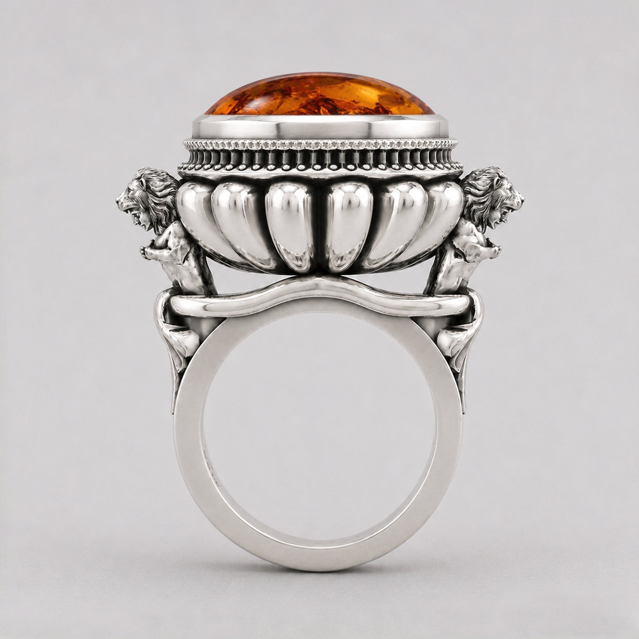 Large Herculean Ring – Cabochon Amber | Sterling Silver - BeckonJewel