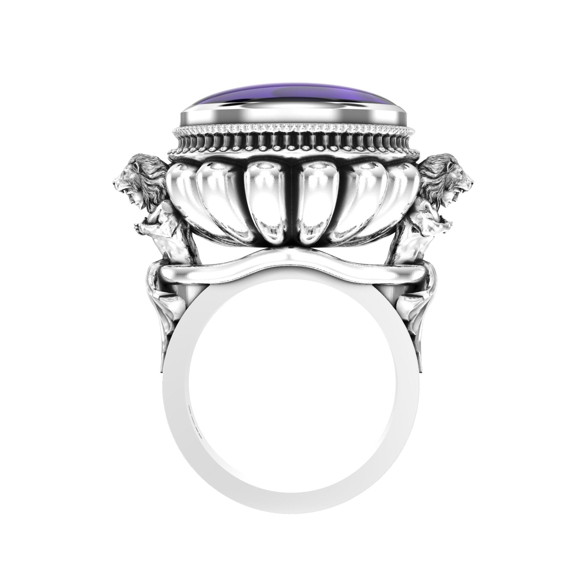 Large Herculean Ring – Cabochon Amethyst | Sterling Silver - BeckonJewel