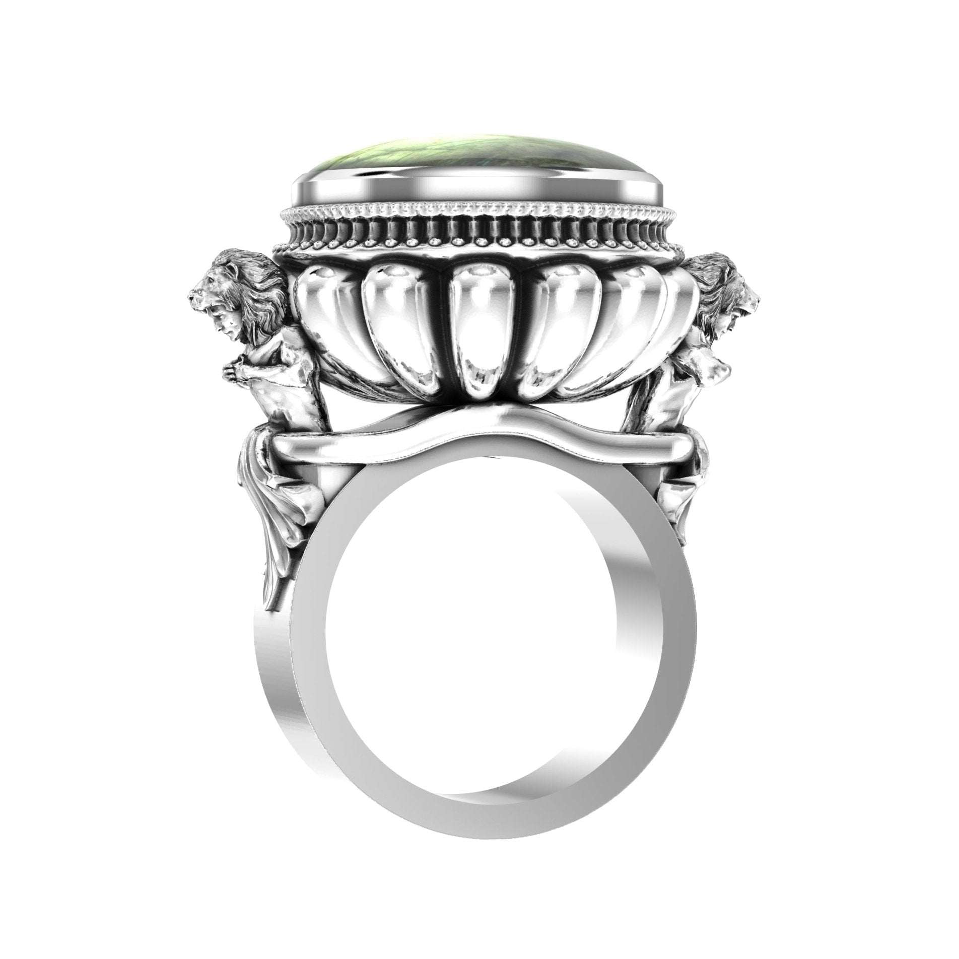 Large Herculean Ring – Cabochon Labradorite | Sterling Silver - BeckonJewel