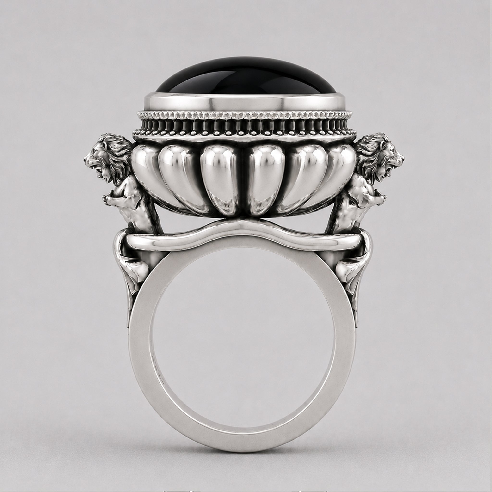Large Herculean Ring – Cabochon Onyx | Sterling Silver - BeckonJewel