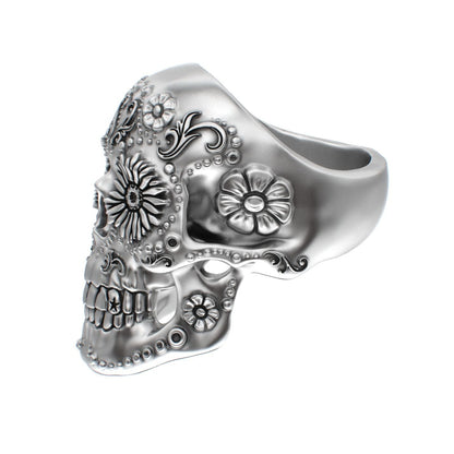 Large Sugar Skull Ring - 925 Silver - BeckonJewel