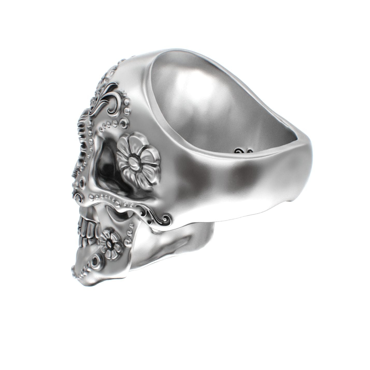 Large Sugar Skull Ring - 925 Silver - BeckonJewel